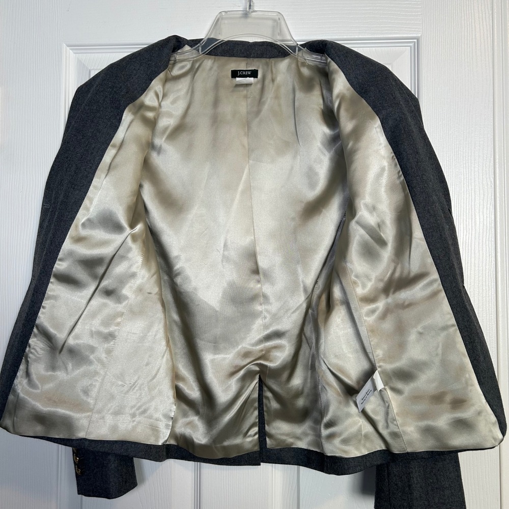 J.Crew Schoolboy Blazer Women 6 Gray Wool Gold Crest Button Jacket - Picture 6 of 14